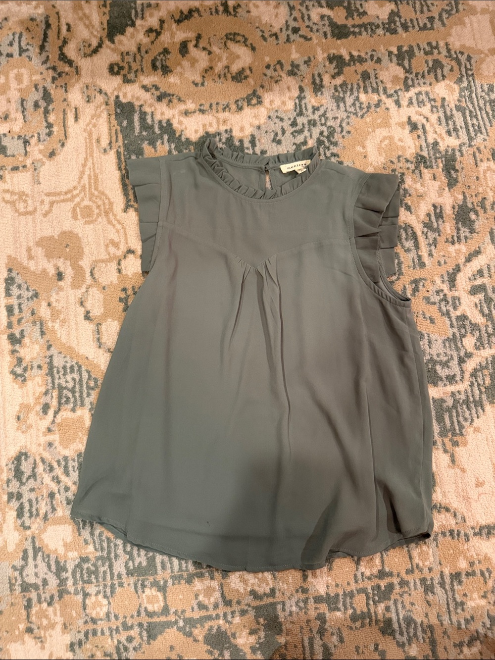 Monteau Sage Green Ruffle Trim Sleeveless Top